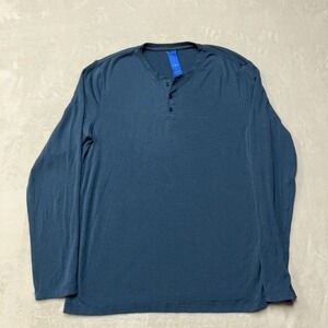 Kit + Ace Brushed Long Sleeve Henley Shirt Blue Ultra Soft Stretch Mens Large